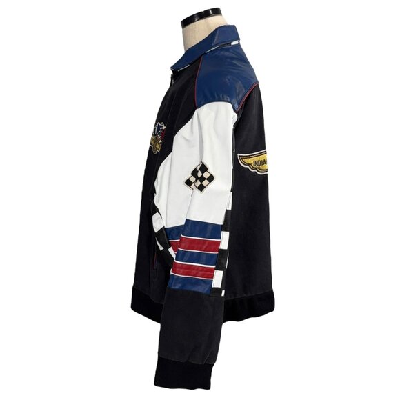 Indianapolis Speedway Racing Jacket XL 90s Style Checkered Flag & Eagle Patch - Picture 4 of 14